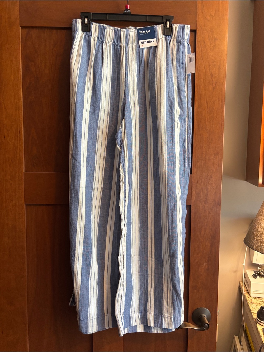 NWT Old Navy Wide Leg High-Rise Full Length Comfort Waistband Med Blue/White